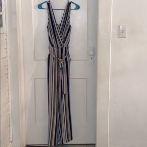 striped romper with tie around waist